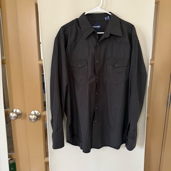 Wrangler Mens XL Black‎ Stripe Vintage Long Sleeve Western Snap Up Shirt - Picture 1 of 7